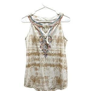 2/$15 New York Laundry - Laundry Beige Tie-Dye Embroidered Tank Top | Size S